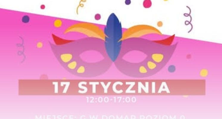 Plakat Karnawałowe Warsztaty. Tworzenie masek karnawałowych.