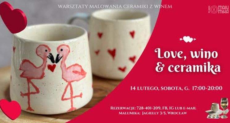 Plakat Love, wino & Ceramika