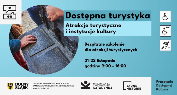 Plakat Szkolenie z dostępności dla pracowników i pracowniczek atrakcji turystycznych