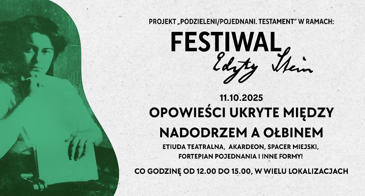 Plakat Podzieleni/Pojednani. Opowieści ukryte między Nadodrzem i Ołbinem. Festiwal Edyty Stein