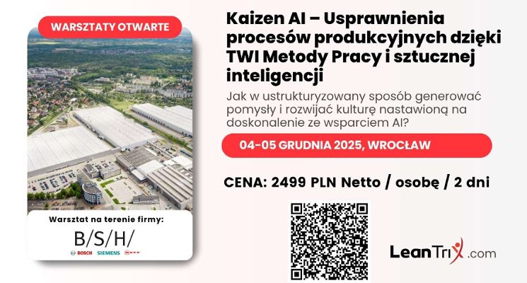 Plakat Szkolenie Kaizen we Wrocławiu - Ciągłe Doskonalenie oraz sztuczna inteligecnja