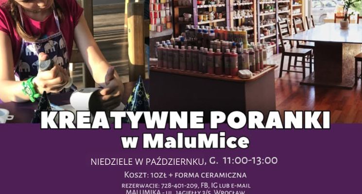 Plakat Kreatywne poranki w MaluMice. Warsztaty dla dzieci i dorosłych