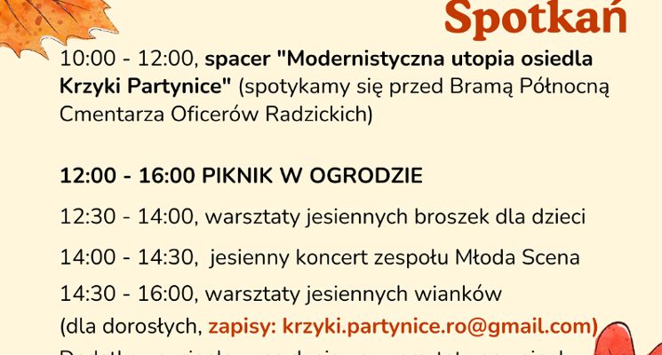 Plakat "Witaj Jesień" piknik sąsiedzki w Krzyckim Ogrodzie Spotkań