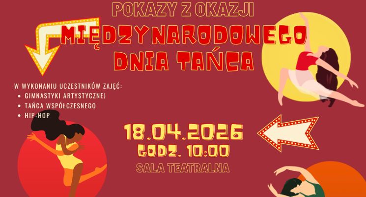 Plakat Pokazy z okazji Międzynarodowego Dnia Tańca w MDK im. Mikołaja Kopernika