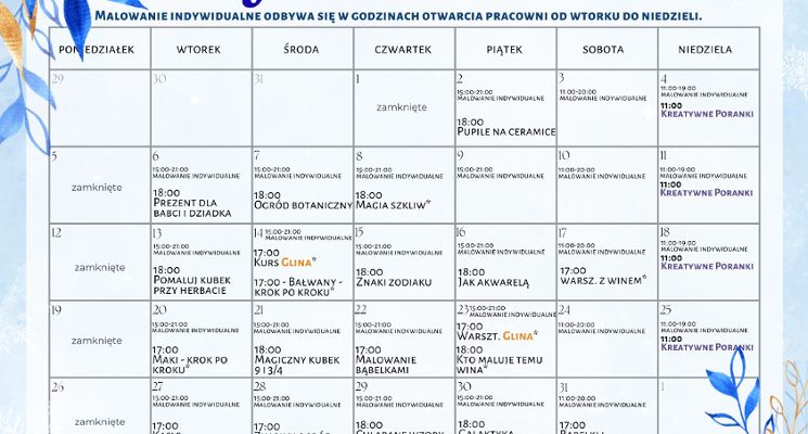 Plakat Styczeń w Malumice – warsztaty ceramiczne i kreatywny czas razem
