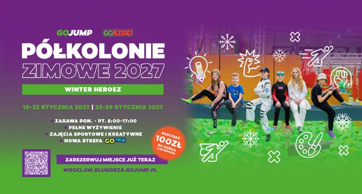 Plakat Ruszyła przedsprzedaż półkolonii zimowych GOjump 2027