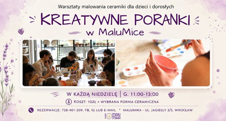 Plakat Kreatywne poranki w Malumice - warsztaty malowania ceramiki dla dzieci i dorosłych