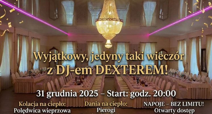 Plakat Bal Sylwestrowy 2025/2026 w Sali Bankietowej Podano