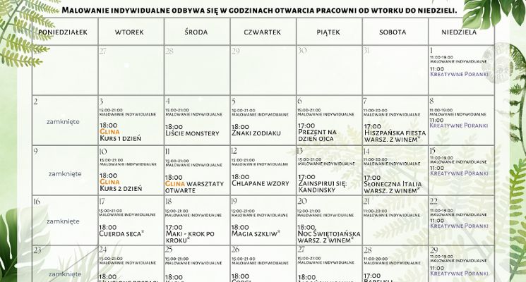 Plakat Harmonogram warsztatów w MaluMice - Czerwiec