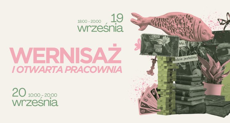 Plakat Wernisaż "Między nami" i otwarta pracownia