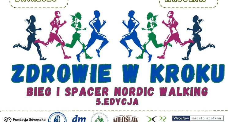 Plakat ZDROWIE W KROKU bieg/spacer nordic walking z okazji miesiąca profilaktyki nowotworów męskich