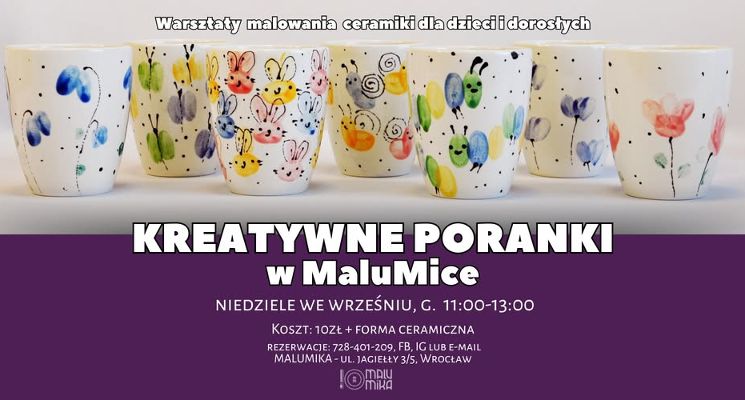 Plakat Kreatywne poranki w MaluMice. Warsztaty dla dzieci i dorosłych
