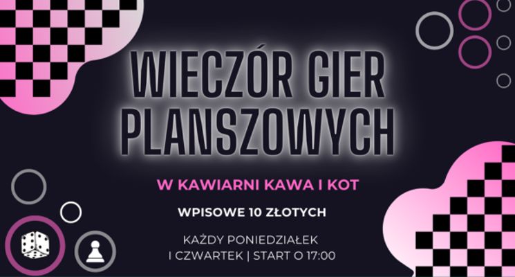 Plakat Wieczór gier planszowych w Kawie i kocie