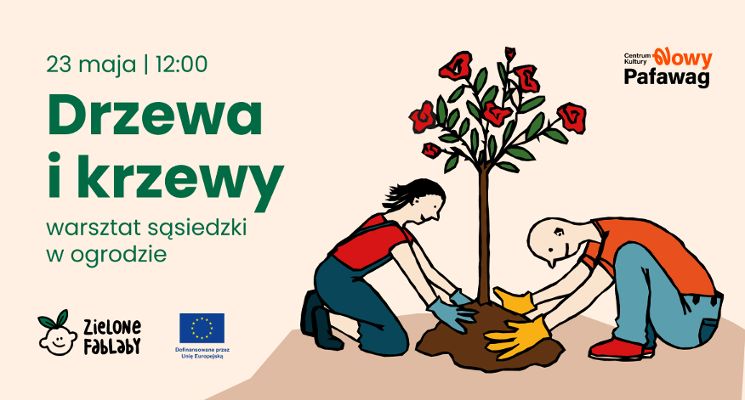 Plakat Drzewa i krzewy - warsztat sąsiedzki w ogrodzie - Zielone Fablaby