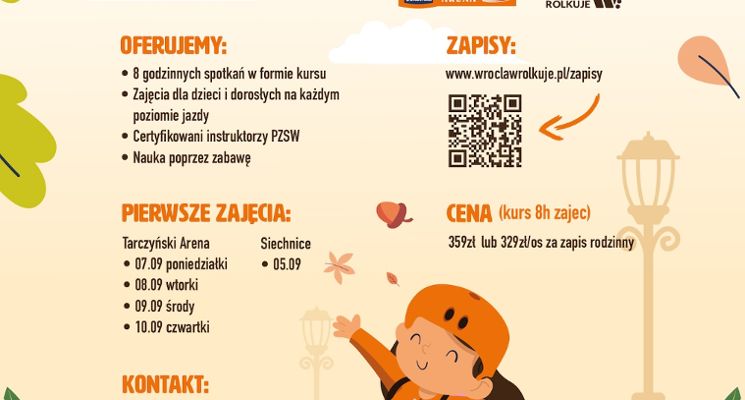 Plakat Kurs nauki jazdy na rolkach Wrocław Rolkuje Tarczyński Arena i Siechnice. Wrzesień 2026!