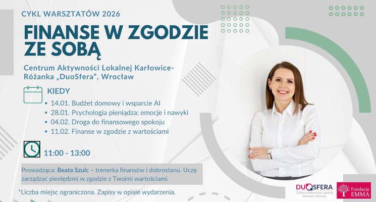 Plakat Cykl warsztatów: „Finanse w zgodzie ze sobą” – odzyskaj spokój i kontrolę