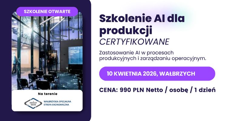 Plakat Szkolenie AI dla Produkcji z Certyfikatem