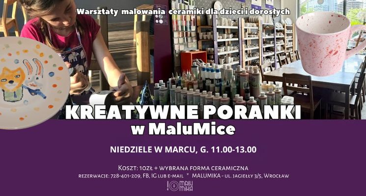 Plakat Kreatywne poranki w MaluMice. Warsztaty dla dzieci i dorosłych