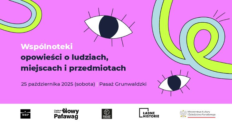 Plakat Wernisaż wystawy „Wspólnoteki – opowieści o ludziach, miejscach i przedmiotach”