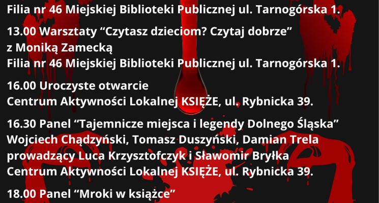 Plakat I Księżański Festiwal Literatury „Mroczne Oblicza Książki” w CAL KSIĘŻE
