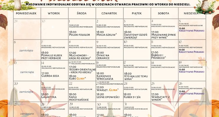 Plakat Warsztaty w październiku