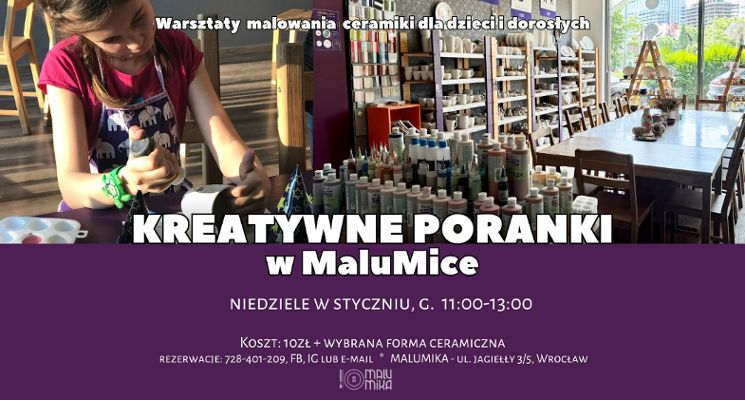 Plakat Kreatywne poranki w MaluMice. Warsztaty dla dzieci i dorosłych