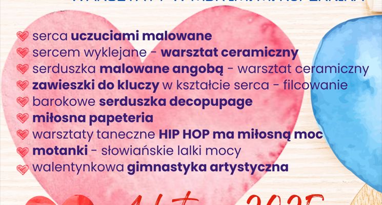 Plakat Warsztaty walentynkowe w MDK im. Mikołaja Kopernika