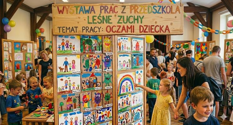 Plakat Wystawa Publicznego Przedszkola "Lesne Zuchy" pt.: OCZAMI DZIECKA