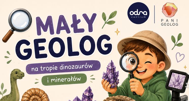 Plakat Warsztaty dla dzieci. Mały geolog: na tropie dinozaurów i minerałów.