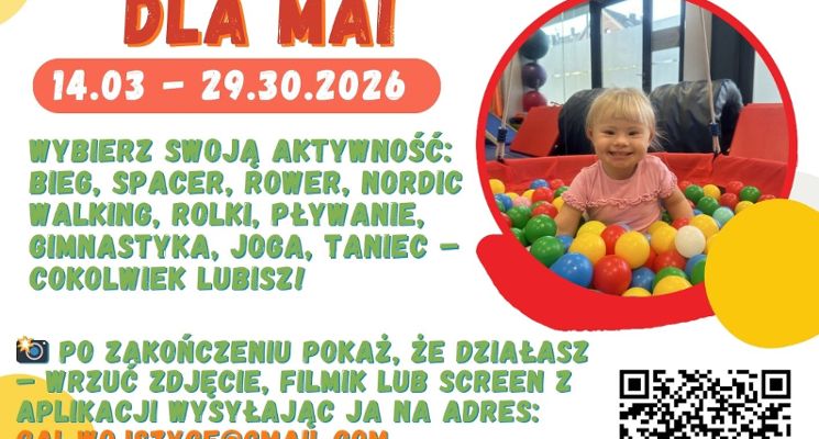 Plakat Wirtualny, charytatywny BIEG, spacer, jazda na rowerze itp dla 3,5 letniej Mai z Wojszyc