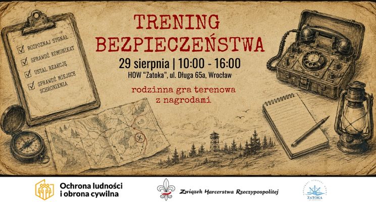Plakat Trening Bezpieczeństwa na Harcerskim Ośrodku Wodnym "Zatoka" - wydarzenie Akademii OLiOC