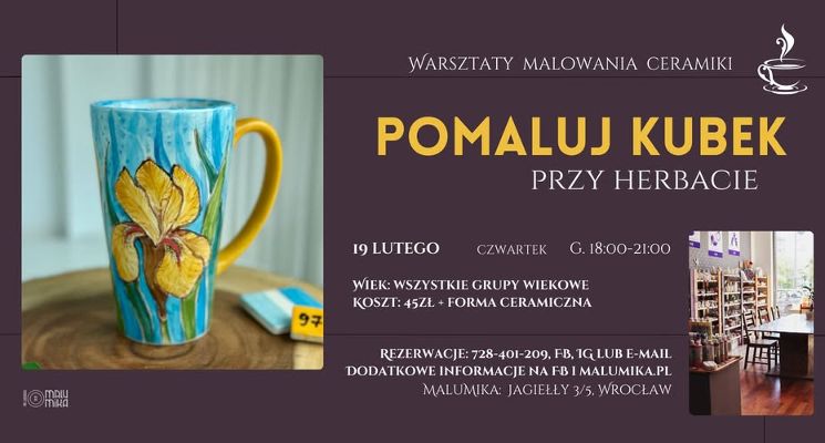 Plakat Warsztaty - Pomaluj kubek przy herbacie