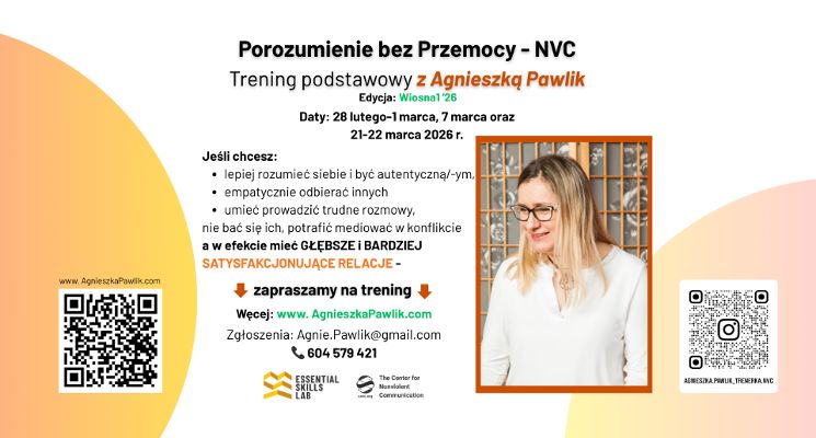 Plakat Porozumienie bez Przemocy - NVC trening podstawowy Wrocław- edycja Wiosna1 ’26 r.