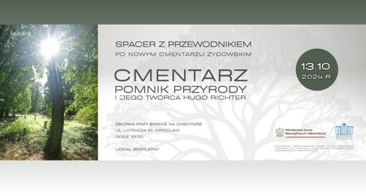 Plakat Spacer z przewodnikiem po Nowym Cmentarzu Żydowskim we Wrocławiu