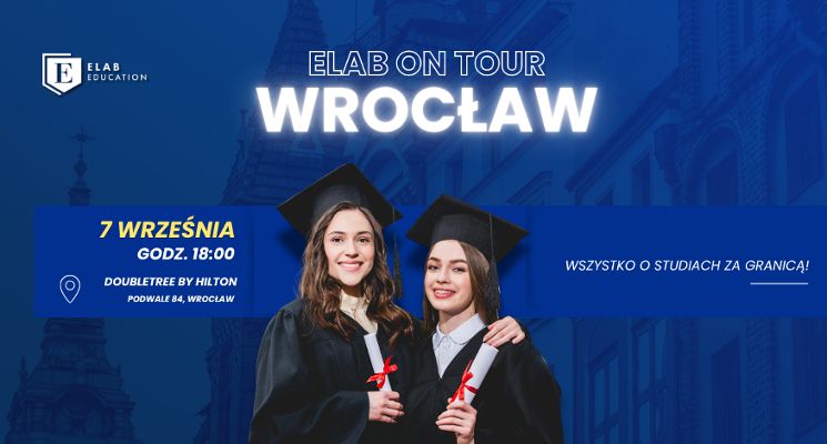 Plakat Spotkanie o studiach za granicą - Elab on Tour Wrocław