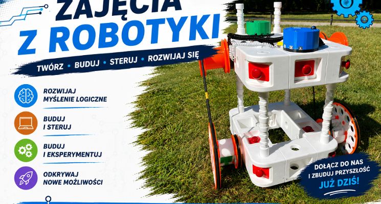 Plakat Prototypuss- ROBOTYKA, zajęcia z budowania robotów z ogromnych klocków !