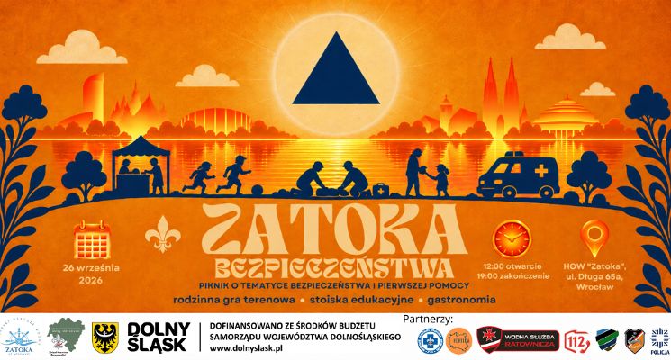 Plakat Zatoka Bezpieczeństwa - piknik w tematyce Poradnika Bezpieczeństwa
