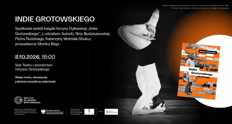 Plakat "Indie Grotowskiego" - spotkanie wokół książki Koryny Dylewskiej