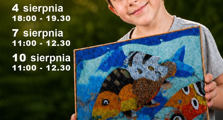 Plakat „Odra piaskiem malowana“ - warsztaty tworzenia mozaik piaskowych dla dzieci w Odra Centrum.