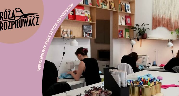 Plakat Zacznij szyć! Kurs dla początkujących. Torba, t-shirt i worek w jeden weekend.