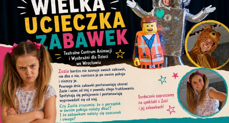 Plakat Wielka Ucieczka Zabawek - spektakl interaktywny dla dzieci