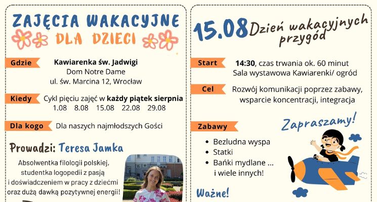 Plakat Dzień wakacyjnych przygód – zajęcia wakacyjne dla dzieci