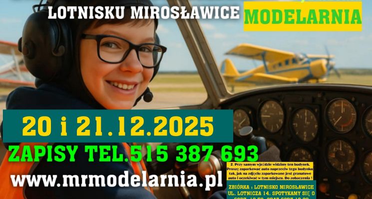 Plakat Rodzinna wycieczka edukacyjna dla dzieci wraz z rodzicami na podwrocławskim lotnisku Mirosławice.
