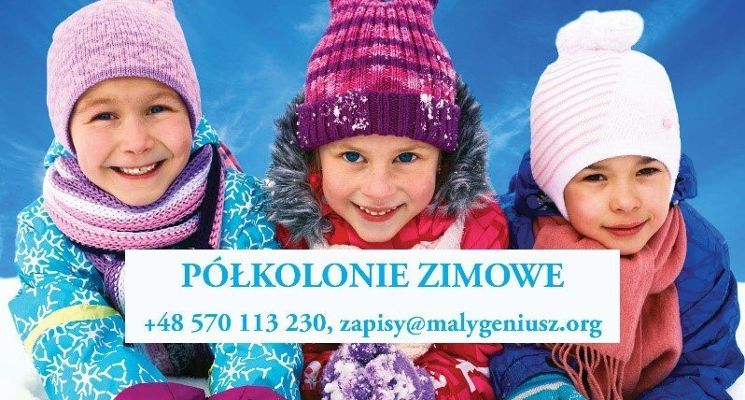 Plakat Półkolonie Małego Geniusza 2025 we Wrocławiu– zimowe przygody dla twojego dziecka!