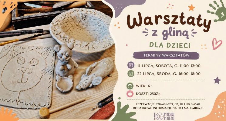 Plakat WARSZTATY Z GLINĄ DLA DZIECI w MaluMice