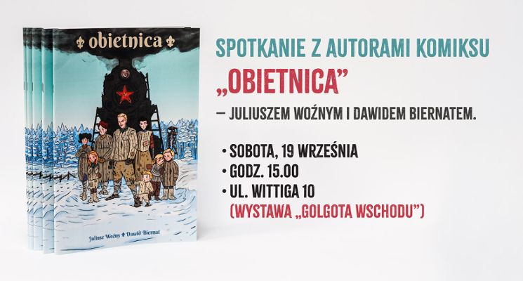 Plakat Spotkanie autorskie z twórcami komiksu „Obietnica”