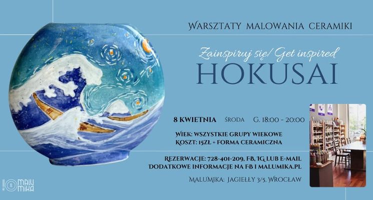 Plakat Zainspiruj się: Hokusai - warsztaty malowania ceramiki