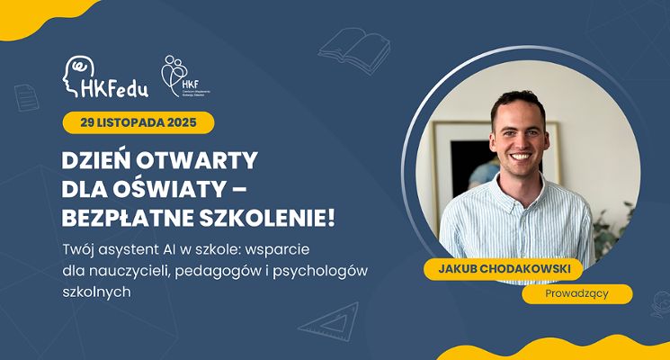 Plakat DZIEŃ OTWARTY DLA OŚWIATY – BEZPŁATNE SZKOLENIE dla nauczycieli, pedagogów i psychologów szkolnych.