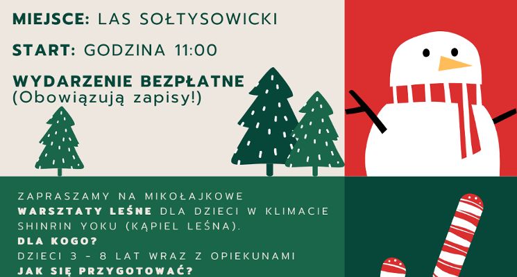 Plakat Mikołajkowa Kąpiel Leśna dla dzieci w Lesie Sołtysowickim