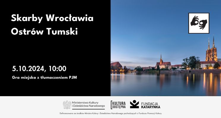 Plakat Skarby Wrocławia. Gra miejska z tłumaczeniem migowym